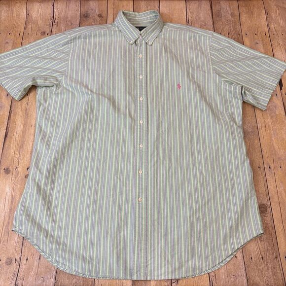 Polo Ralph Lauren Shirt Short Sleeve Button Down XLT Big And Tall Green Striped - Picture 2 of 8